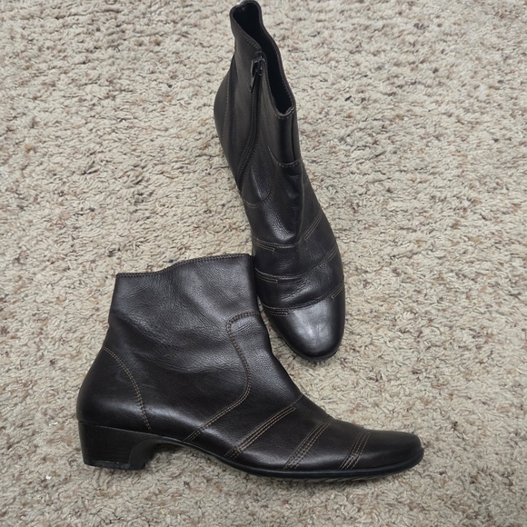Paul Green Dark Brown Leather Ankle Boots Size 9.5